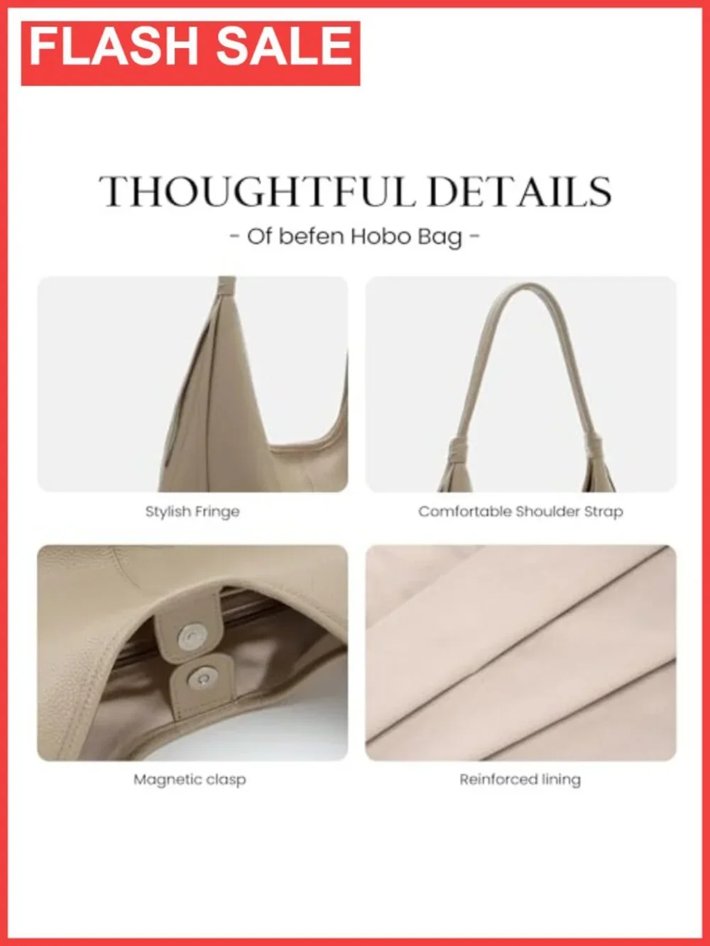 Genuine Leather Slouchy Hobo Bag Pebble Pattern Magnetic Closure